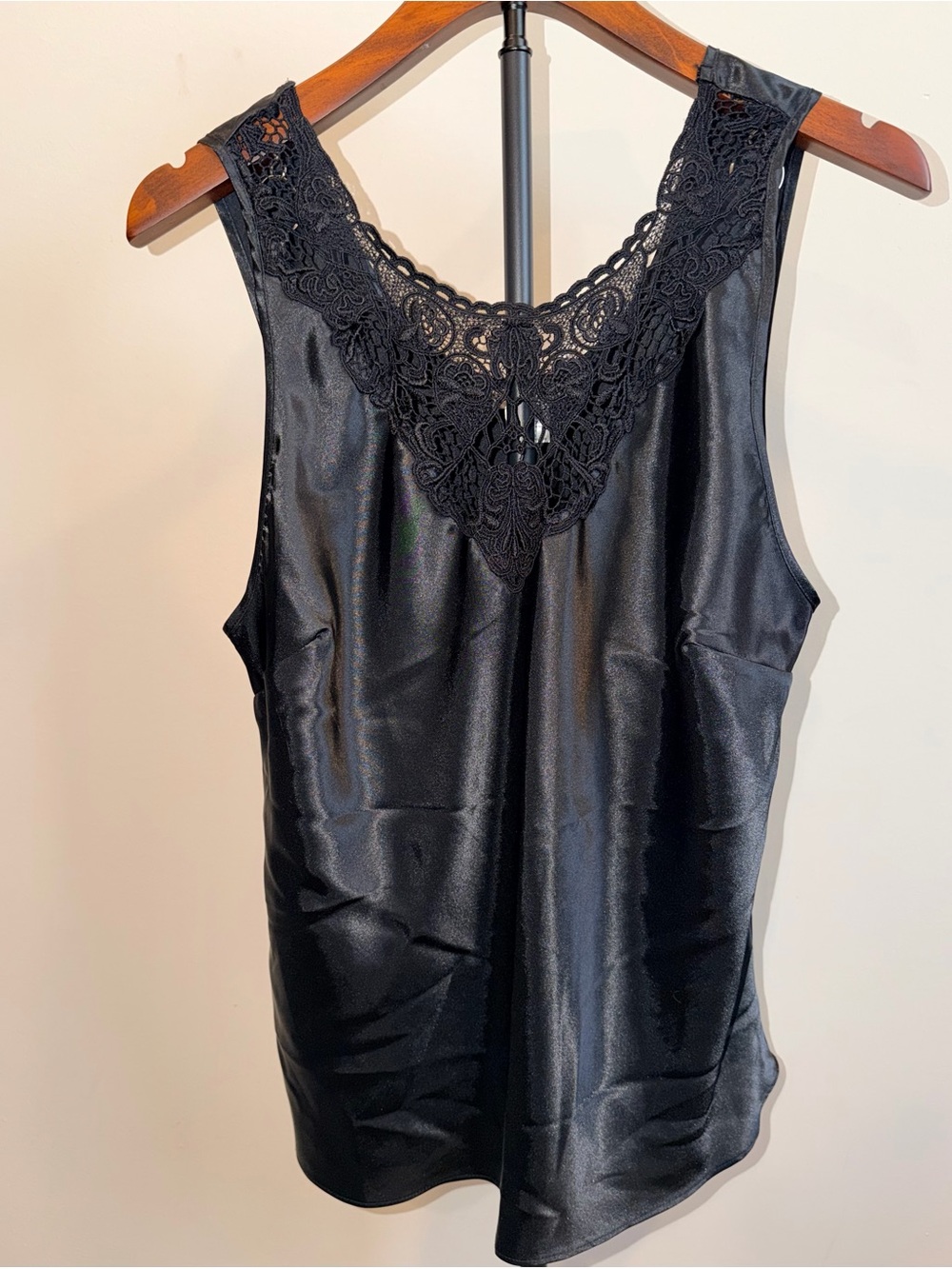Cinema Etoile Black Satin Lace Camisole Tank Top